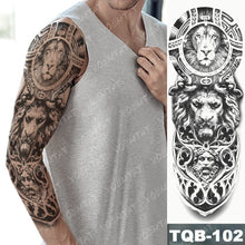 Load image into Gallery viewer, Large Arm Sleeve Tattoo Lion Crown King Rose Waterproof Temporary Tatoo Sticker Wild Wolf Tiger Men Full Skull Totem Tatto
