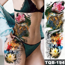 Load image into Gallery viewer, Large Arm Sleeve Tattoo Lion Crown King Rose Waterproof Temporary Tatoo Sticker Wild Wolf Tiger Men Full Skull Totem Tatto
