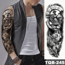 Load image into Gallery viewer, Large Arm Sleeve Tattoo Lion Crown King Rose Waterproof Temporary Tatoo Sticker Wild Wolf Tiger Men Full Skull Totem Tatto
