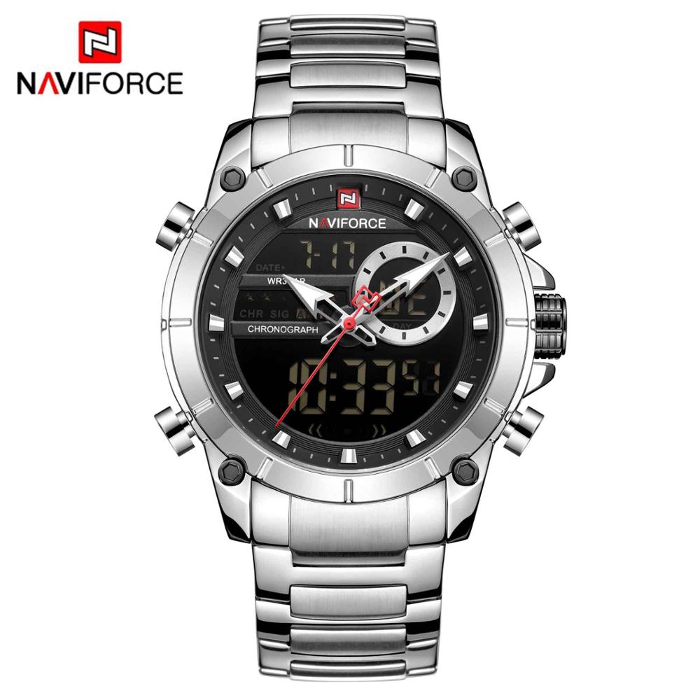 Men Military Sport Wrist Watch Gold Quartz Steel Waterproof Dual Display Male Clock Watches Relogio Masculino