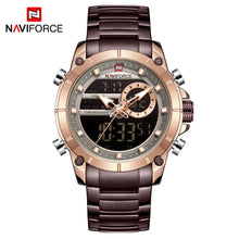 Load image into Gallery viewer, Men Military Sport Wrist Watch Gold Quartz Steel Waterproof Dual Display Male Clock Watches Relogio Masculino
