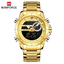 Load image into Gallery viewer, Men Military Sport Wrist Watch Gold Quartz Steel Waterproof Dual Display Male Clock Watches Relogio Masculino

