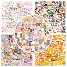 Load image into Gallery viewer, 100pcs Cute Korean Bear Girl Ins Cartoon Character Journal Stickers Reusable Stationery Luggage Note Stickers
