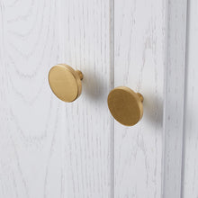 Load image into Gallery viewer, 2pcs Round Brass Dresser Knobs Drawer Pulls Handles Cabinet Door Knob Handle Simple Gold Kitchen Hardware Pull
