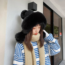 Load image into Gallery viewer, Winter Women's Bomber Hat with Pompom Ponytail Faux Fox Fur Earflap Hats Warm Soft Russian Ushanka Thicken Trapper Snow Ski Cap
