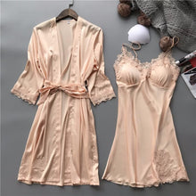 Load image into Gallery viewer, Summer Sexy Lace Women Robe Set V-Neck With Chest Pad Nightdress Cardigan Set Pyjamas
