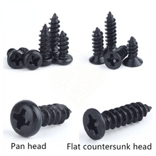 Load image into Gallery viewer, 100pcs M2 M2.6 M3 M3.5 Black Steel Mini Micro Small Phillips Flat Countersunk Head Cross Round Pan Head Self-tapping Wood Screw
