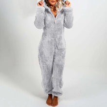 Load image into Gallery viewer, Fall/winter Women's Hooded Pajamas with Plush Thick Plush Jumpsuit Bear Rompers Home Wear Overall Outwear

