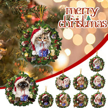 Load image into Gallery viewer, lovely Christmas Wooden cat animals Drop Ornaments wood Christmas tree diy pendant hanging sign xmas wreath home diy Decoration
