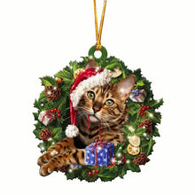 Load image into Gallery viewer, lovely Christmas Wooden cat animals Drop Ornaments wood Christmas tree diy pendant hanging sign xmas wreath home diy Decoration

