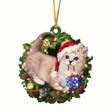 Load image into Gallery viewer, lovely Christmas Wooden cat animals Drop Ornaments wood Christmas tree diy pendant hanging sign xmas wreath home diy Decoration
