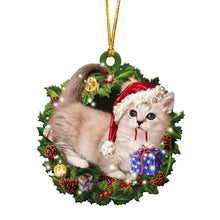 Load image into Gallery viewer, lovely Christmas Wooden cat animals Drop Ornaments wood Christmas tree diy pendant hanging sign xmas wreath home diy Decoration
