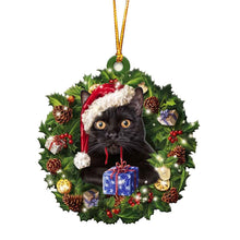 Load image into Gallery viewer, lovely Christmas Wooden cat animals Drop Ornaments wood Christmas tree diy pendant hanging sign xmas wreath home diy Decoration
